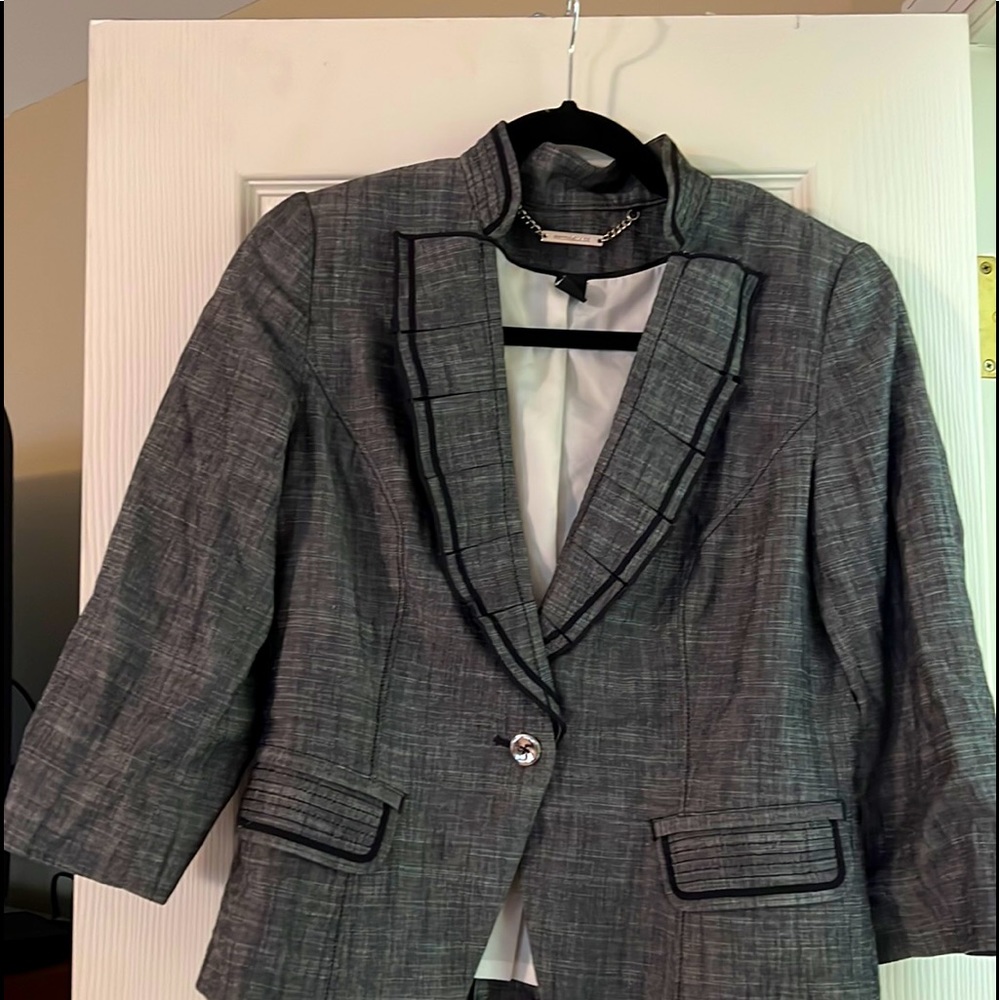 White House Black Market grey with black trim blazer.